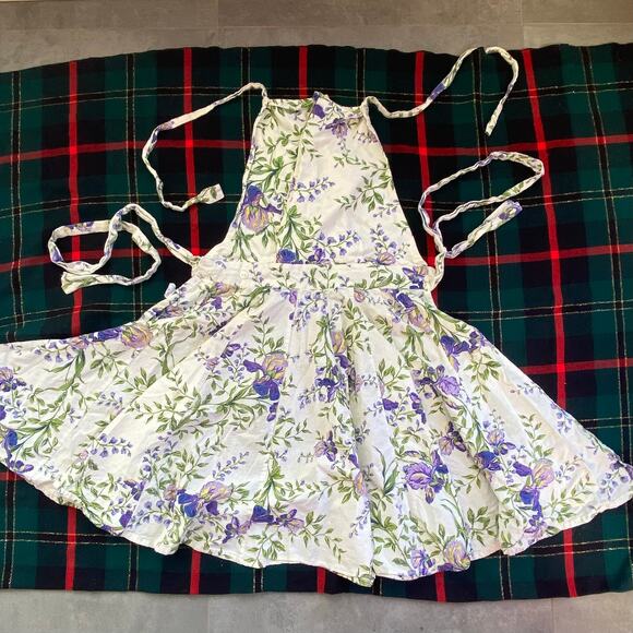 April Cornell Shawl Collar Purple Iris Print on Ivory Apron - Picture 1 of 6